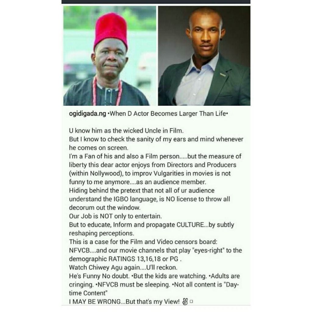 Naija war of words ensured between chiwetalu Agu and Gideon Okeke