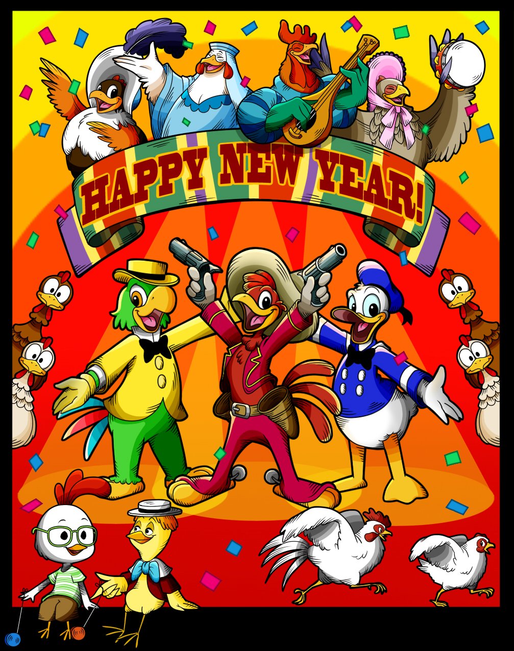 みーこ 5月に沖縄で展示会 今年のマニアック年賀状２０１７ 今年は酉年ってことで ドナルドとホセちゃま以外 歴代ディズニー 映画 短編アニメ Tdrにいるニワトリ達 １羽ヒヨコだけど を集めてみました 誰が誰だかわかるかな 隠れミッキーは今回１匹