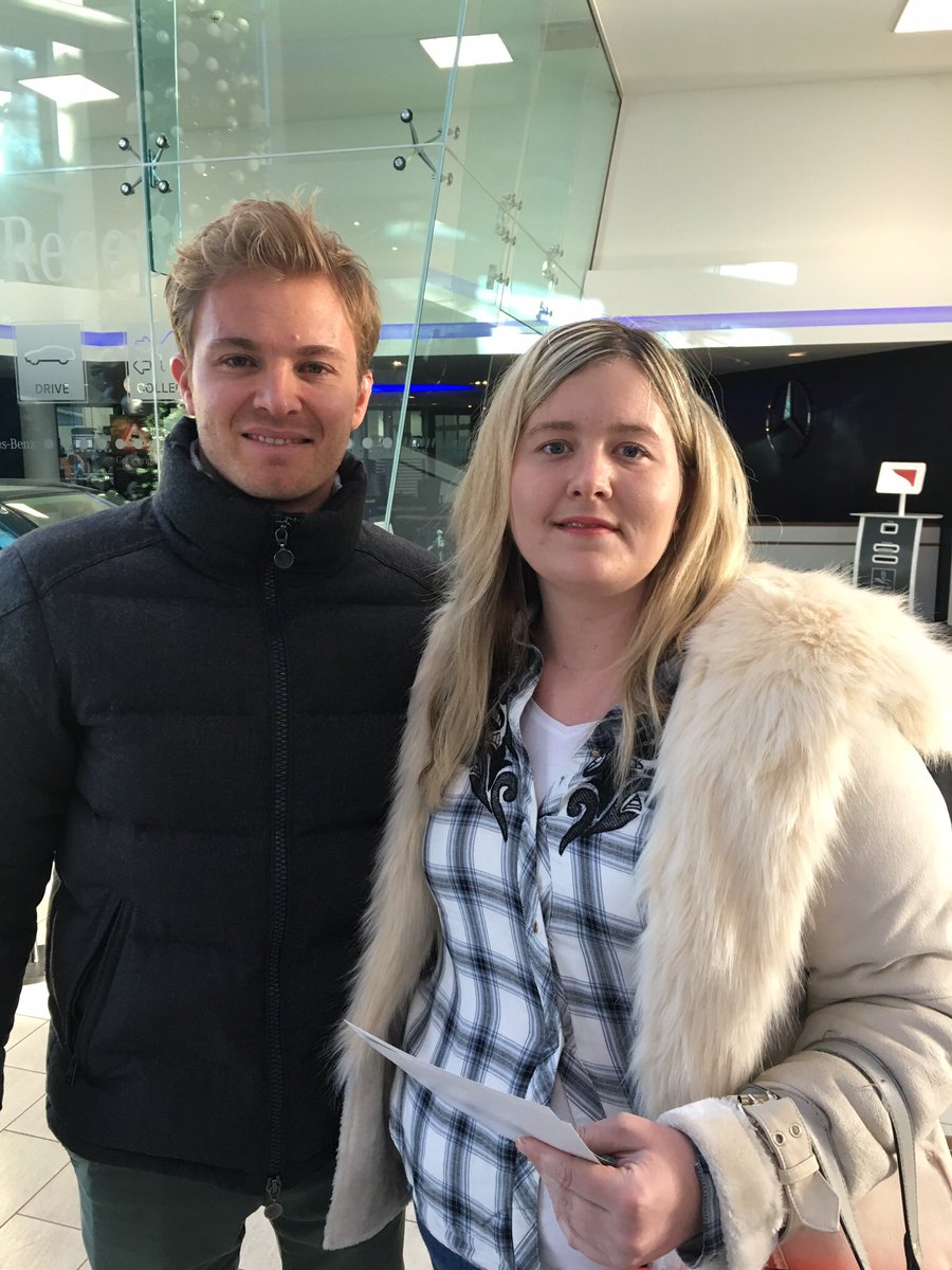 PazRosberg's tweet photo. Highlight of 2016 meeting @nico_rosberg twice and congrats him for #WDC2016 hope you enjoyed your chocolates Nico https://t.co/EGFxfJfkCs