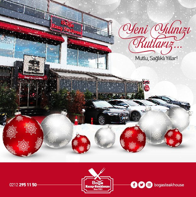 Yeni Yılınızı Kutlarız... Mutlu, Sağlıklı Yıllar!
(0212) 295 11 50 / 51 • Kağıthane / İstanbul 
bogasteakhouse.com #bogasteakhouse