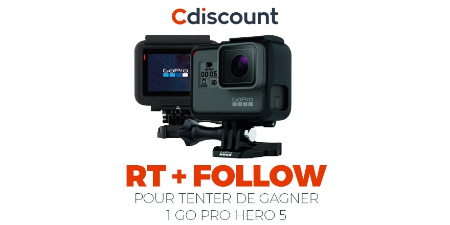 Cdiscount's tweet photo. 🎁 JEU
#RT + Follow pour tenter de remporter une #GoPro Hero 5
👉 https://t.co/HR8o80eAXp https://t.co/zfSH3iv3U9