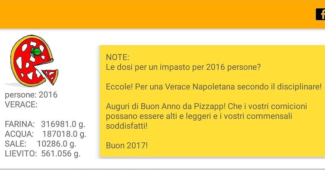 RussoDev's tweet photo. Le dosi per un impasto per #2016 persone?

Eccole! #verace #napoletana

Che i vostri cornicioni possano essere alti e leggeri 

Buon #2017 ! https://t.co/Js90L2WNPR