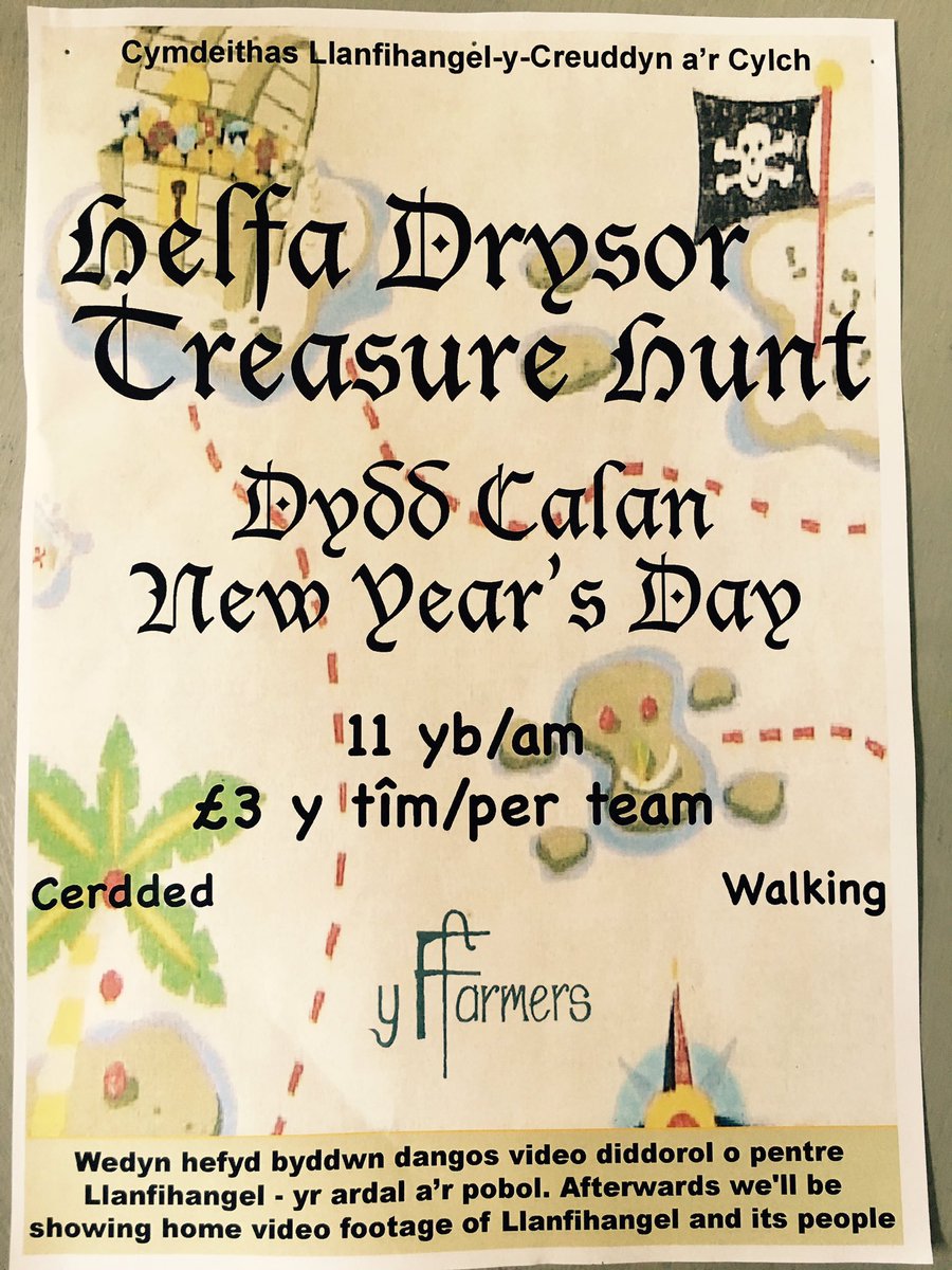 yffarmers's tweet photo. Rhagolygon y tywydd yn edrych yn weddol ar gyfer Helfa Drysor y Gymdeithas am 11 bore fory. £3 y tim. Prydau bar ar gael 12-8yh #Calennig https://t.co/CAwepPANnx