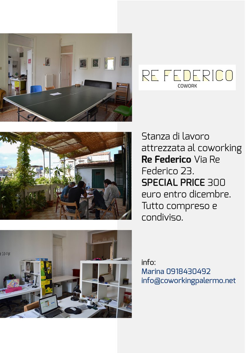 Libera una bella e luminosa stanza indipendente nel nostro #coworking e delle postazioni singole. #palermo #promo goo.gl/XYdIuM