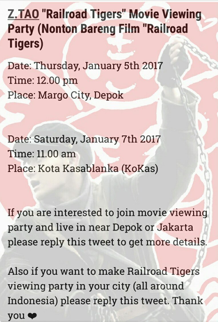 noviaini's tweet photo. calling all Indonesian Hailang to join Z.TAO "Railroad Tigers" Movie Viewing Party 🎉🎉 https://t.co/0GR3nv7KoK