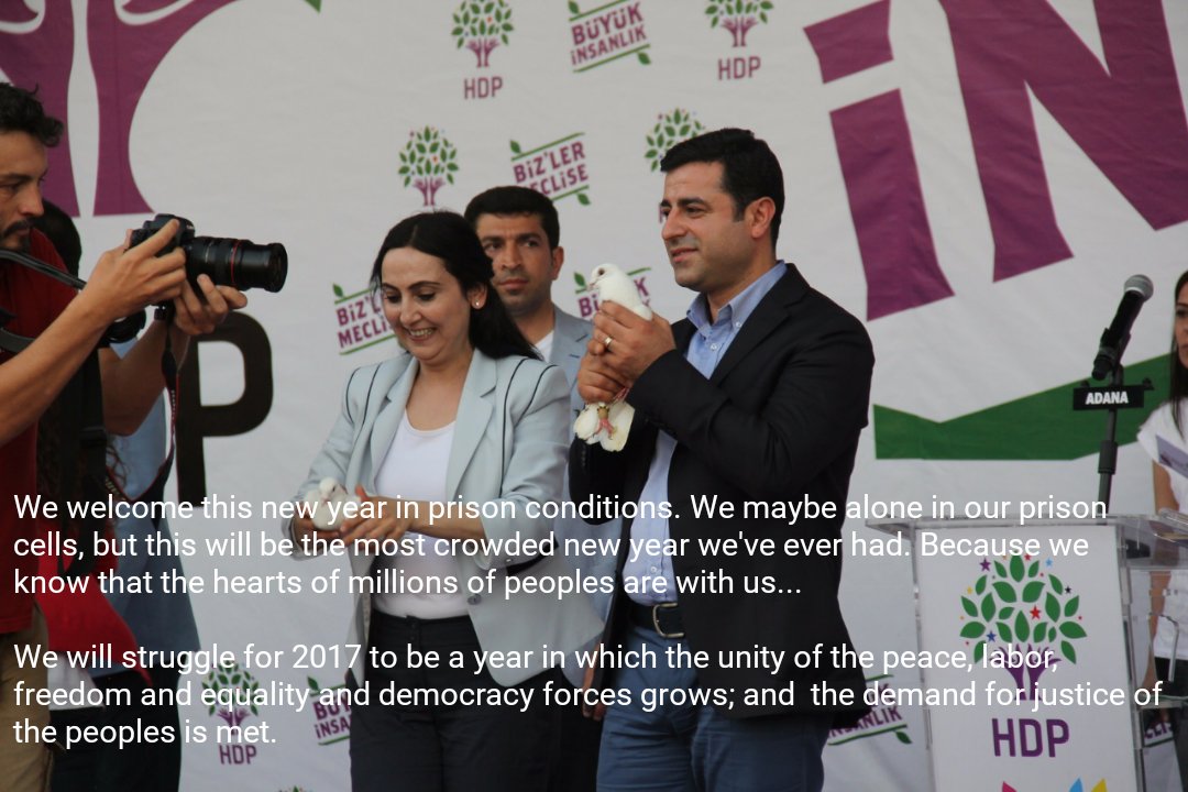 DemPartyEnglish's tweet photo. Our Co-Chairs #Demirtaş and #Yüksekdağ: Let's grow hope together in 2017... https://t.co/xYXotJIYGK