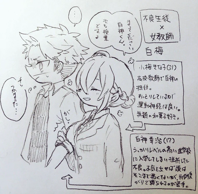 白神と小梅先生
今年の前半辺りでは良く語っていた気がする
生徒と先生の年の差cpだけど結婚したら一番昔ながらの夫婦感出ると思うんダァ…って言うのを絵で描きたかった_(:3 」∠︎)_ 