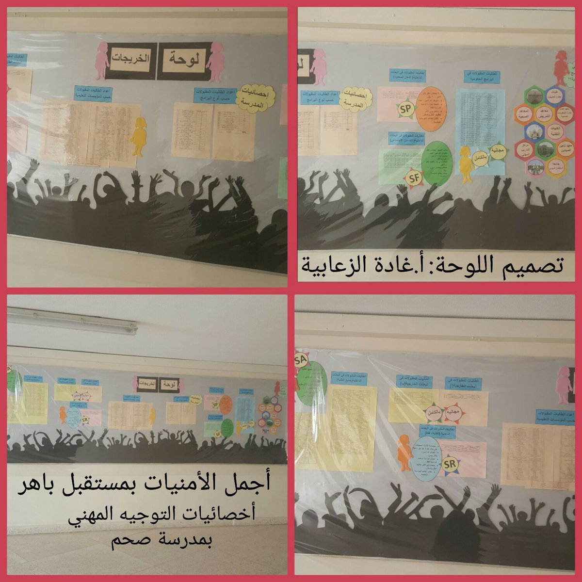تم تصميم لوحةالخريجات بهدف تعزيز الخريجات وبث روح التفاؤل والدافعيةلدى طالبات الثاني عشر ليزداد حرصهن على المذاكرةوبالتالي يحققن نتائج باهرة