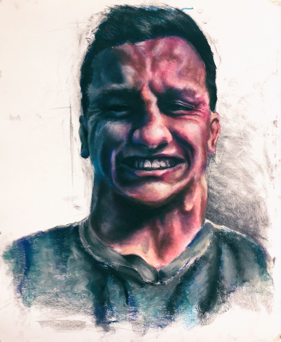 rileyyank's tweet photo. What it looks like to flex every muscle in your face. Some old process work #tense #pastel #art #drawing #color #portrait #constipation https://t.co/8uEUqS8bSt