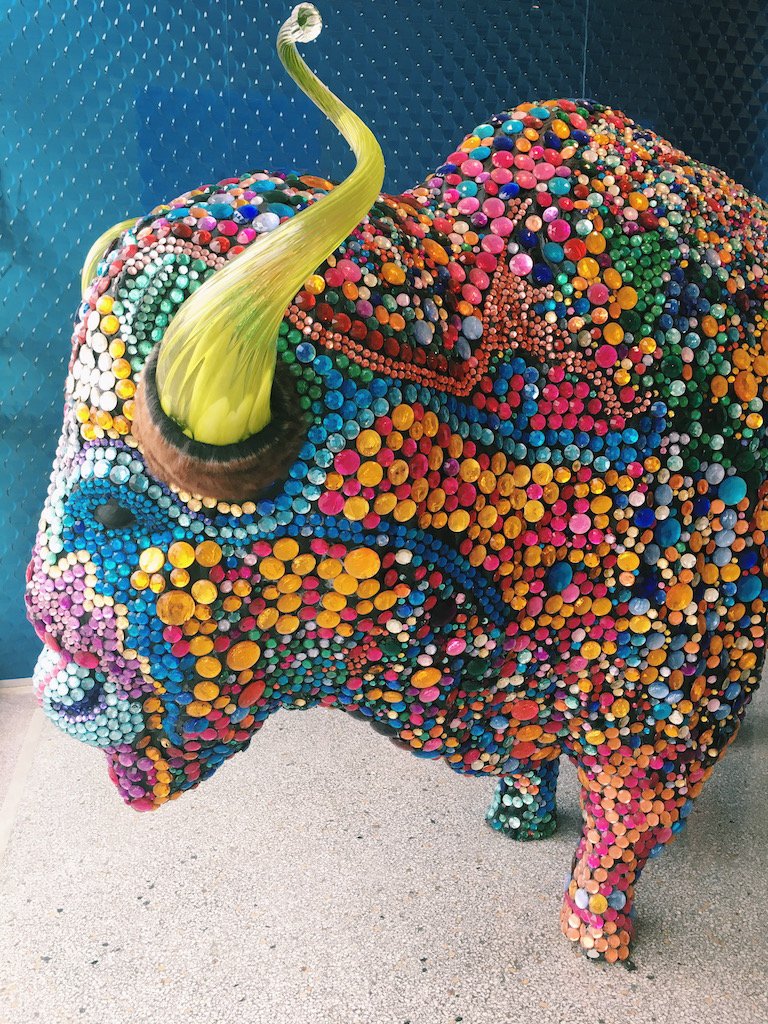 AutoAlleyOKC's tweet photo. The bedazzled buffalo at @AccelStaffing is really going all-out for her NYE look. https://t.co/OSrUFfurCz
