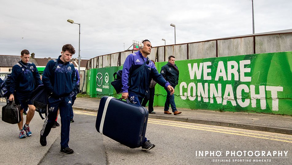 Inphosports's tweet photo. .@FrancisSaili and his @Munsterrugby teammates have arrived at The Sportsground in Galway ahead of clash vs Connacht this evening! #ConvsMun https://t.co/TNW6MfIqQU