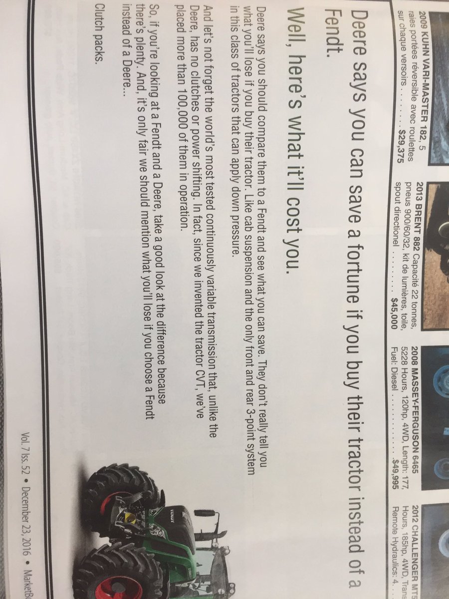 I was always told that a bad sales pitch is to knock down your competition to up yourself. And fendt does just that 🙄