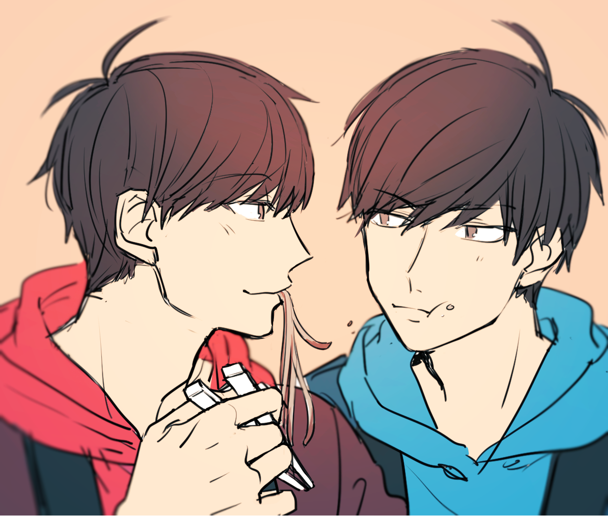 カラ松 ,松野おそ松 「「今年もよろしくね」年越し蕎麦おいしかった〜! 」|めとのイラスト