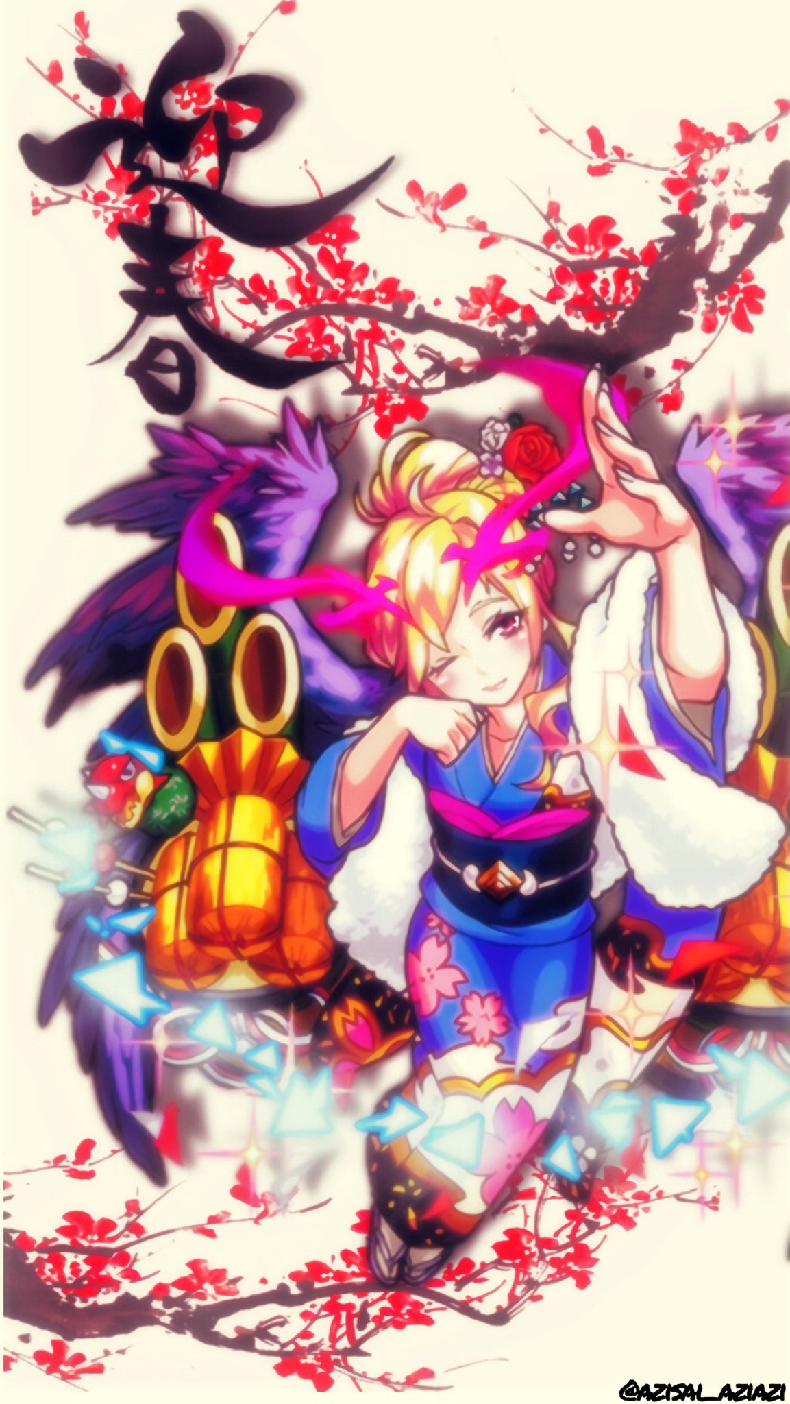 紫陽花 モンスト画像 新春限定ルシファー お正月の着物ルシファーの待受 ロック画面 シンプルにお正月感を 新春限定のルシファーとガブリエルの加工画像は色々アップしてます Rtしてもらえると嬉しいです 紫陽花加工 あけおめ