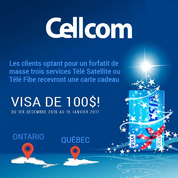 Québec and Ontario customers! Sign up for a three service Satellite or Fibe TV package and receive a $100 Visa gift card!