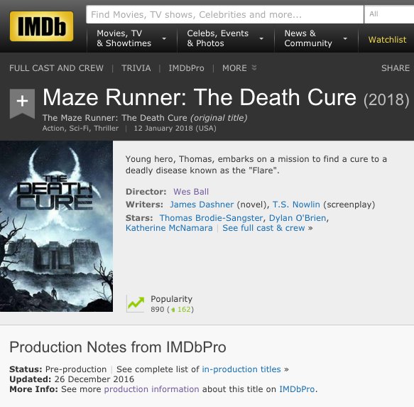 Maze Runner: The Death Cure (2018) - News - IMDb