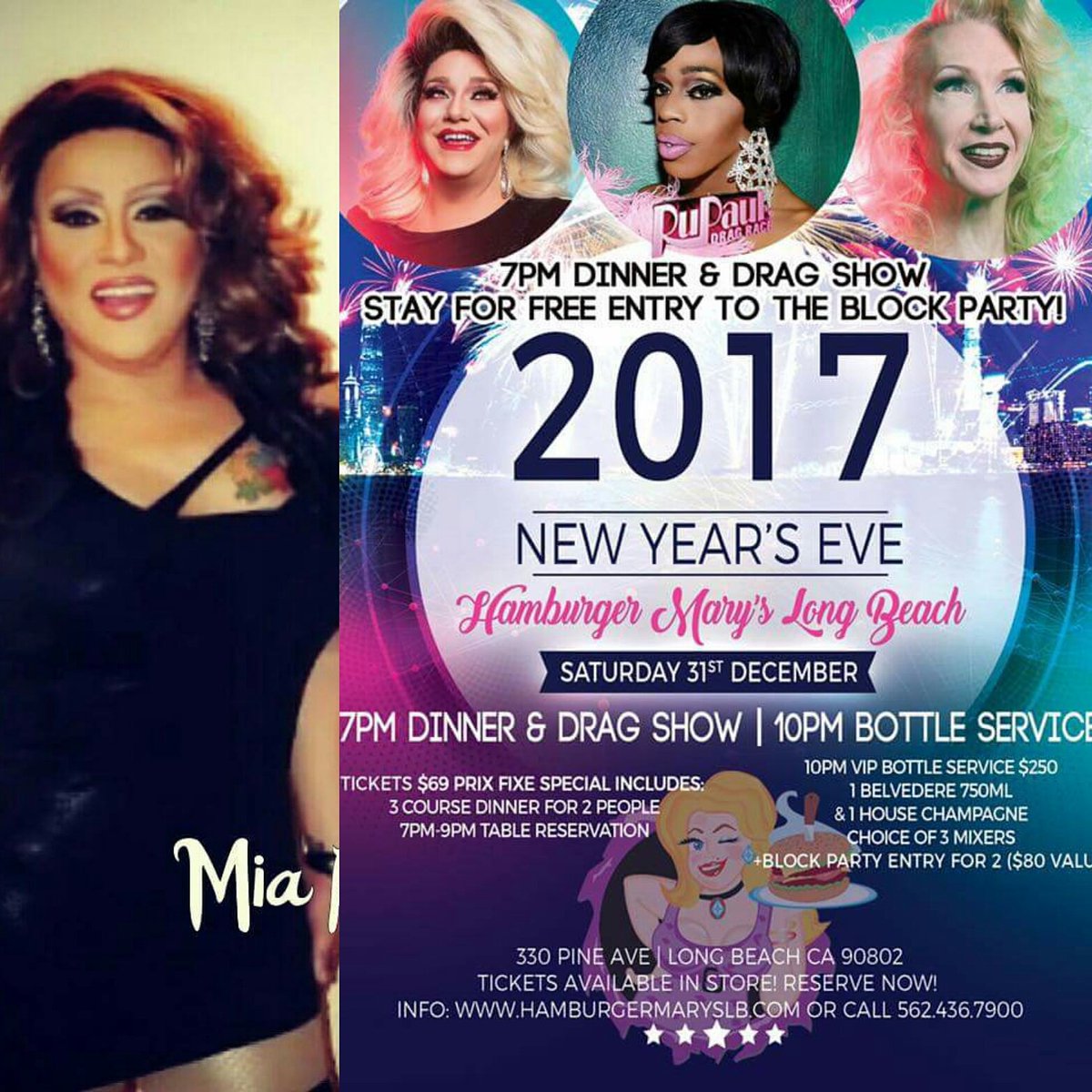 Mia_farrow's tweet photo. Tonight huge #NewYearsEveParty hosted by @JewelsLongBeach . #JasmineMasters #DollyLevi #PsycadellaFacade #MiaAFarrow 7pm Dinner and Drag. https://t.co/qaPW86kOM0