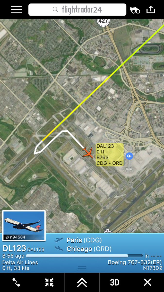 TomPodolec's tweet photo. Photo Update @Delta #DL123 Paris to Chicago diverted #Toronto with a medical. @Peel_Paramedics &amp; @TorontoPearson Fire waiting at gate. https://t.co/chht4pupPw