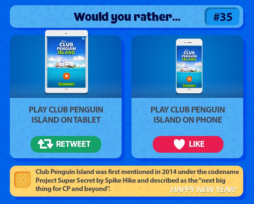 WYRCP's tweet photo. Question #35: Playing Club Penguin Island on a tablet or a smartphone? (Submitted by @BloxorzCP) #clubpenguin https://t.co/NcwKYzkNzi