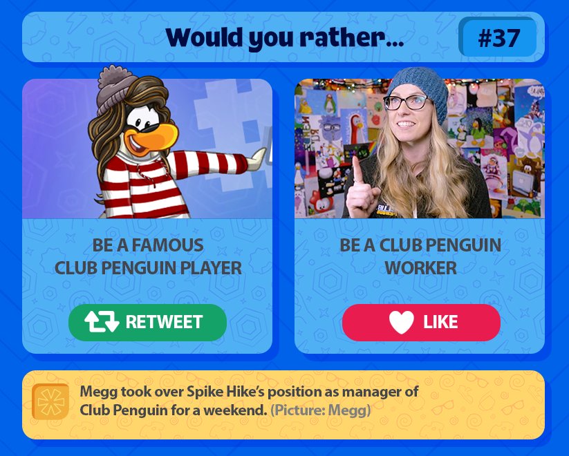 WYRCP's tweet photo. Question #37: Be like Megg or be like Megg? #clubpenguin https://t.co/OqfvPH3Wkf
