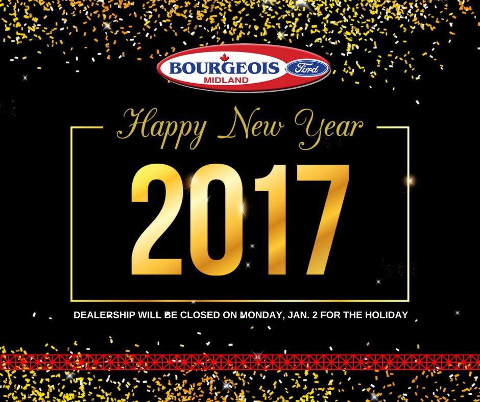 BourgeoisMotors's tweet photo. #HappyNewYear from #TeamBourgeois! In recognition of the holiday, we're closed Monday, January 2. See you on the 3rd! #hello2017 #celebrate https://t.co/ptbjpMXIcP