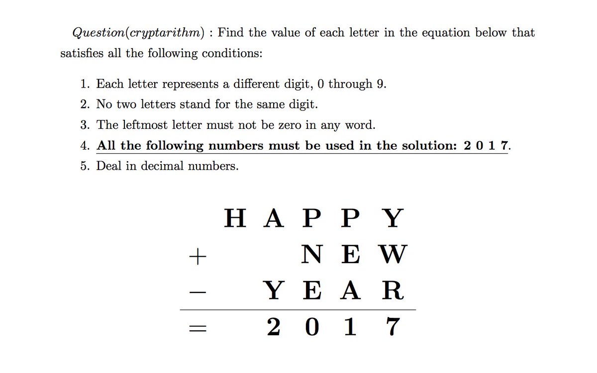 donnay1224's tweet photo. HAPPY NEW YEAR!! #NewYear2017 #NYE2017 #math #cryptarithm https://t.co/3gLt58Pp1N