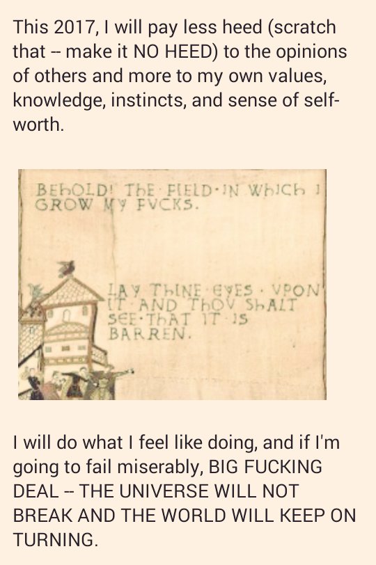 theginoubasgopo's tweet photo. #My2017Resolution
2017 will be all about ME, the difficult art of self-compassion, and the unbearable lightness of not giving a fuck. https://t.co/ir2rBVPWhN