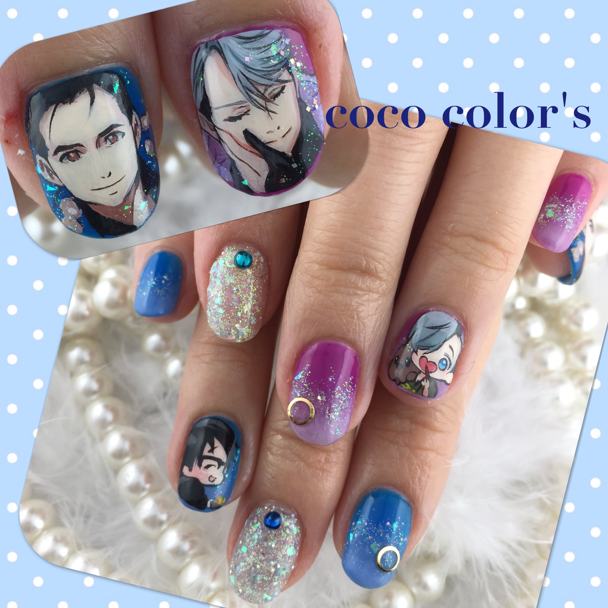 Color Sすずきあい Sur Twitter お客様オーダー ユーリオンアイス 勇利 ヴィクトル痛ネイル エキシビションのふたり 衣装イメージのグラデーションも素敵 痛ネイル