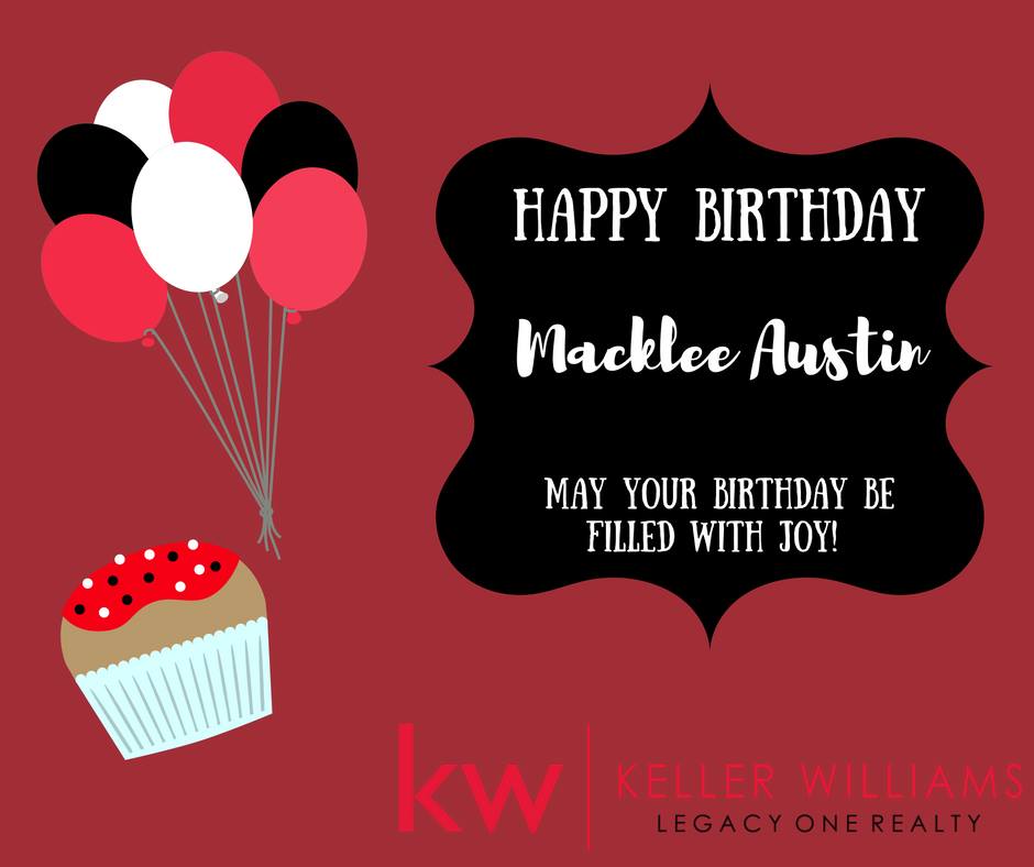 KWLegacyOne's tweet photo. Happy Birthday to Macklee Austin!
Your KW Family wishes you a wonderful Birthday! 
#KWLO #KellerWilliams #KellerWilliamsLegacyOne #BDAY https://t.co/PR05rCSn95