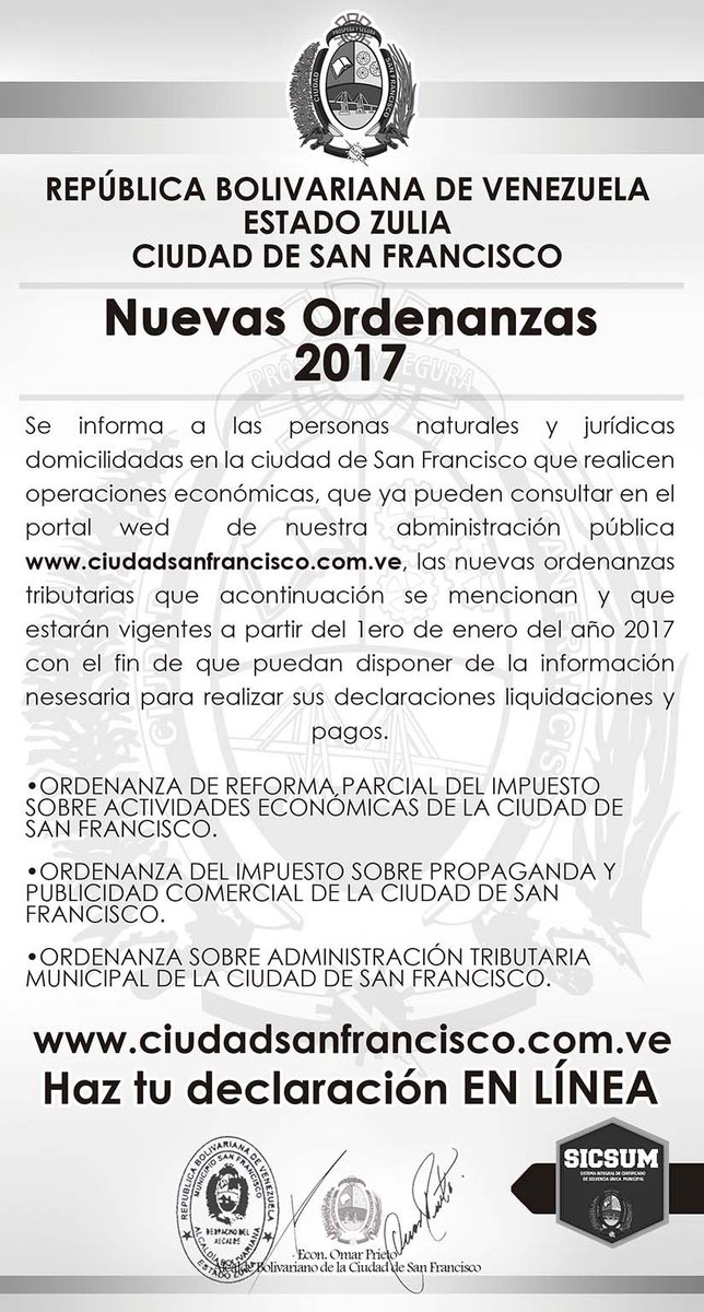 Omar_PrietoPSUV's tweet photo. Comparto las nuevas ordenanzas establecidas para las actividades económicas para San Francisco en el año 2017 https://t.co/rmXoxfPwTQ https://t.co/0YjHs80OqZ