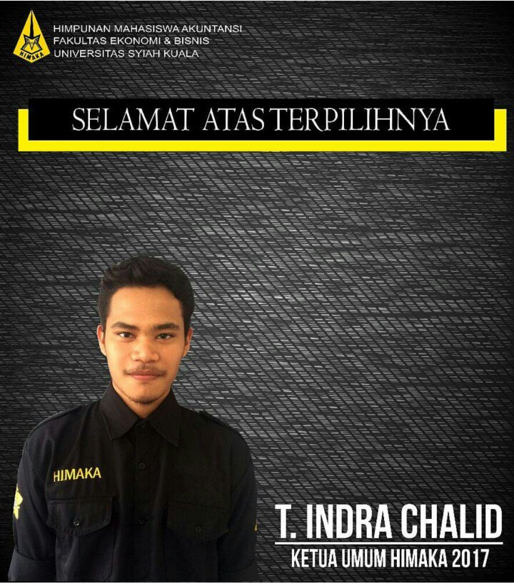 Selamat kepada terpilihnya 
T. Indra Chalid sebagai Ketua Umum Himaka 2017, semoga dapat menjalankan Amanah yang diberikan.