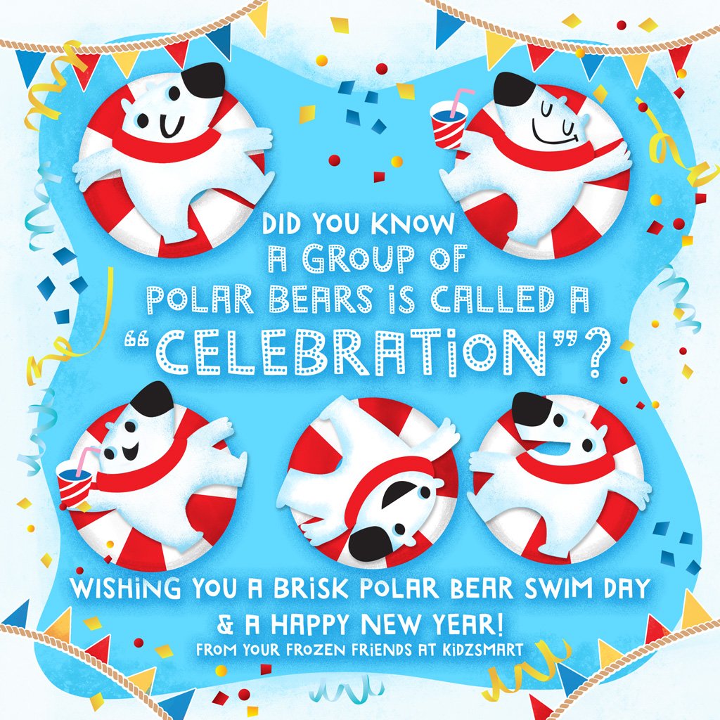 Kidzsmart's tweet photo. Wishing you all a brrrrrrrilliant new year! #polarbearswim #newyear #funfact #kidzsmart https://t.co/TMERLlQnC3