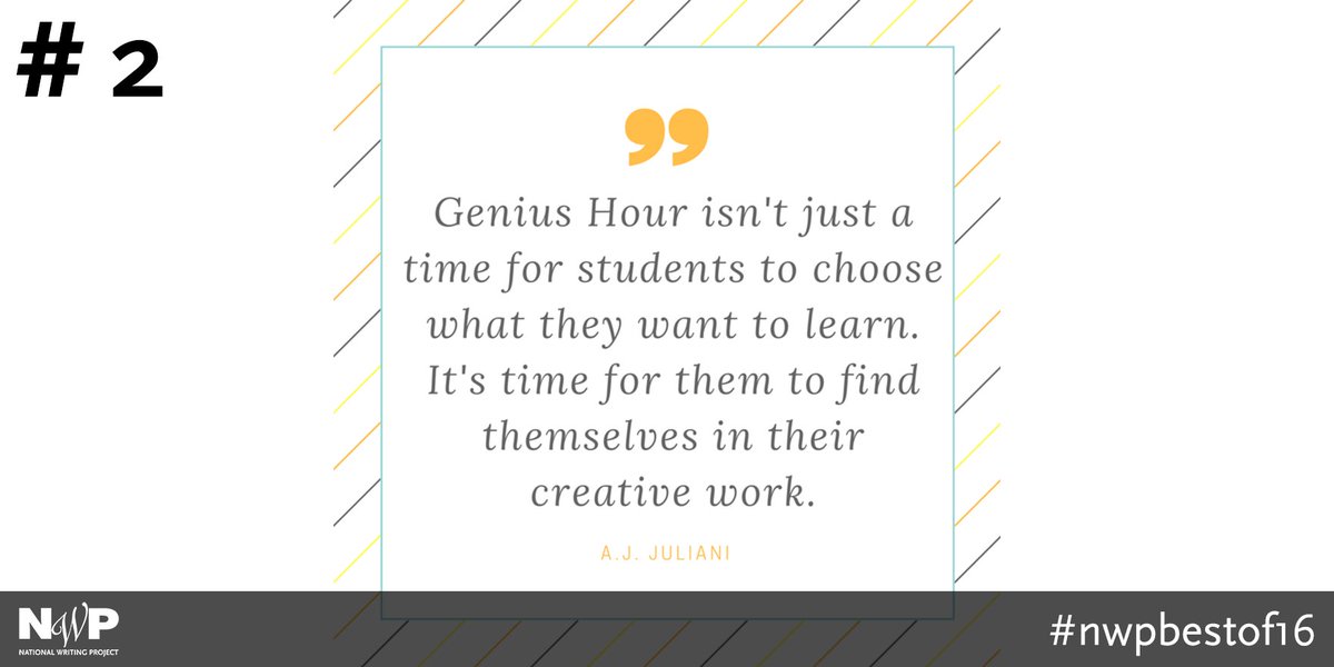10 reasons to give students a “Genius Hour”, one hour a week devoted to interest-driven learning: bit.ly/2auSjkJ #NWPBestOf16