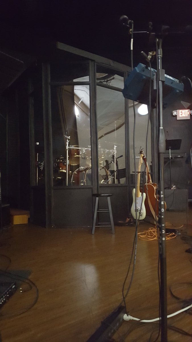 Coffeehousejoe's tweet photo. @WorshipSoundGuy The drums in our contemporary service are housed in what appears to be a heavy duty bus stop. #SmallBuilding https://t.co/q63N2GinCg