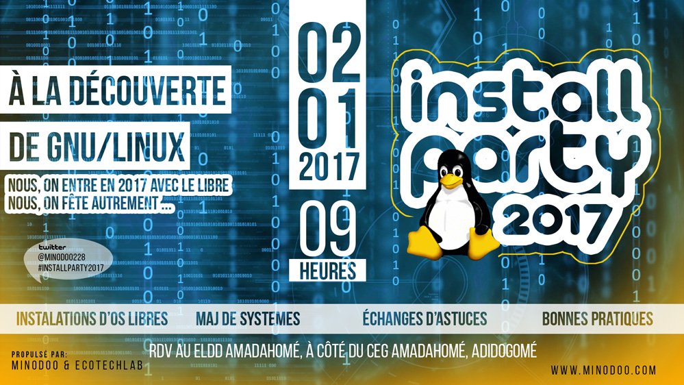 elkwaet's tweet photo. #InstallParty2017
Ce 02Janv.2017
à partir de 09hGMT (à Adidogomé)
ON FÊTE LA RENTRÉE EN 2017 AUTREMENT, AVEC LE #LIBRE 😄😉👍
#tgtech #tglinux https://t.co/p61PhYiGUf