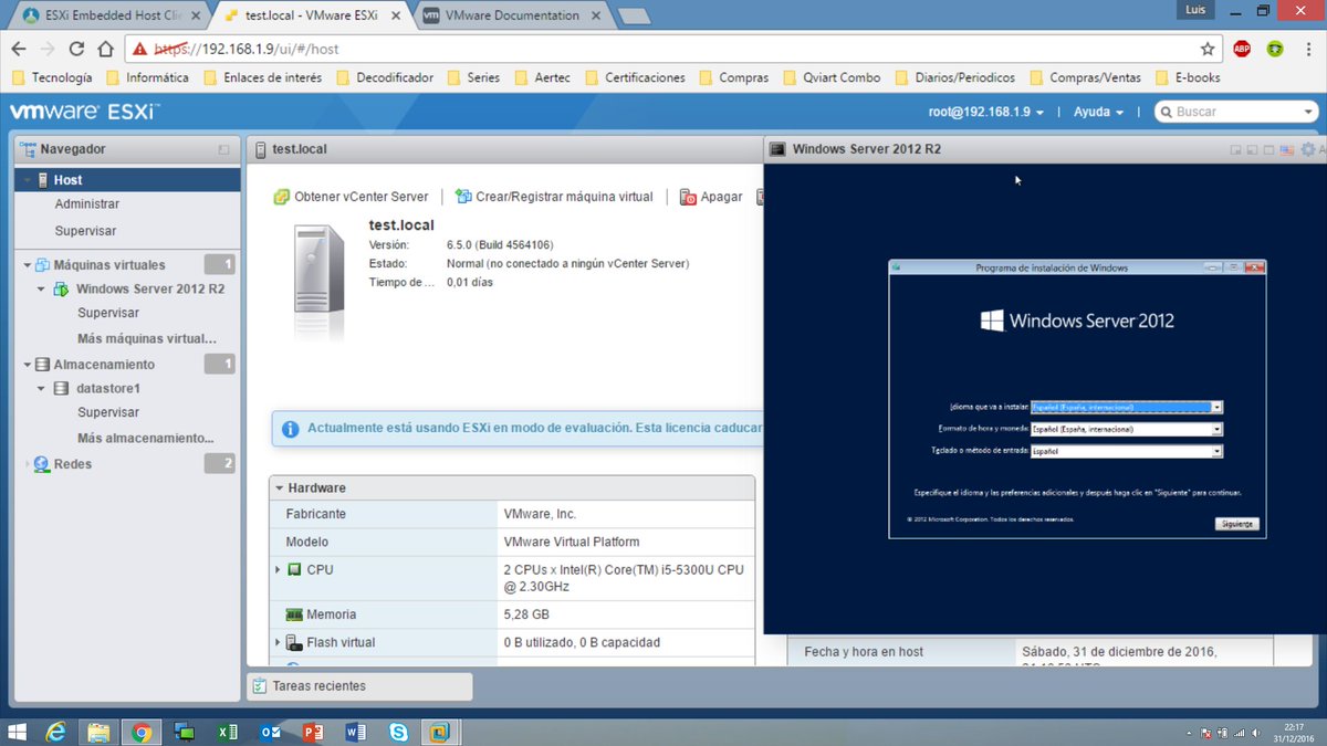 LPRogel_'s tweet image. Levantando un #WS2012 en #ESXI 6.5 con 5GB de RAM y 100 de HDD. Con poco recursos y va rapidísimo @VMware_ES cc\@VMware