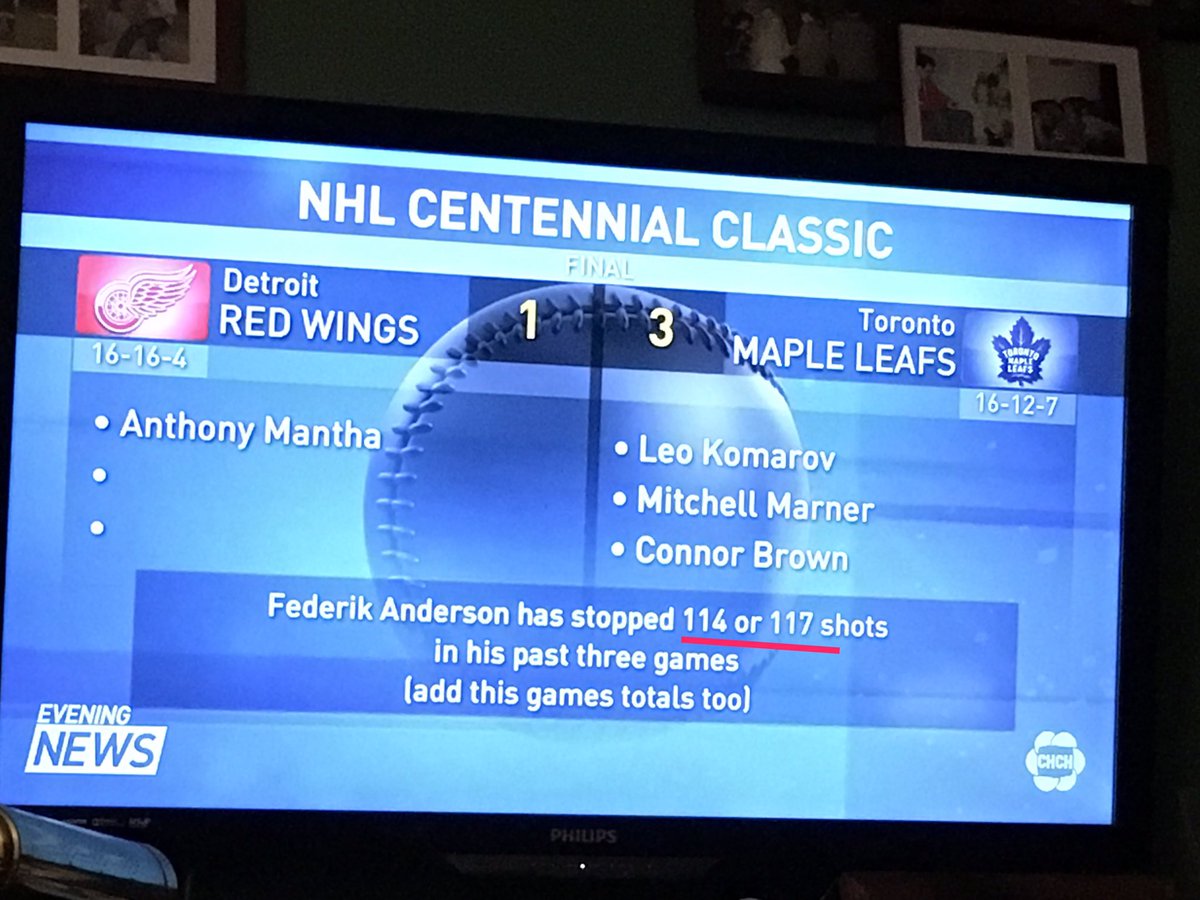 emilyrodrigues8's tweet photo. It seems @CHCHTV is confused of how many shots Anderson has stopped. Also why is there a baseball in the background? #somanythingswrong https://t.co/GTxN3ueOvI
