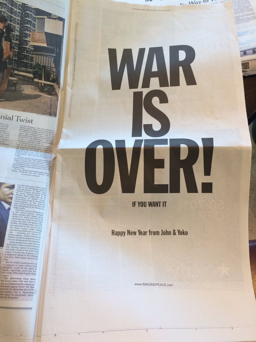 Brian stelter on twitter: yoko onos annual full page ad... today ...