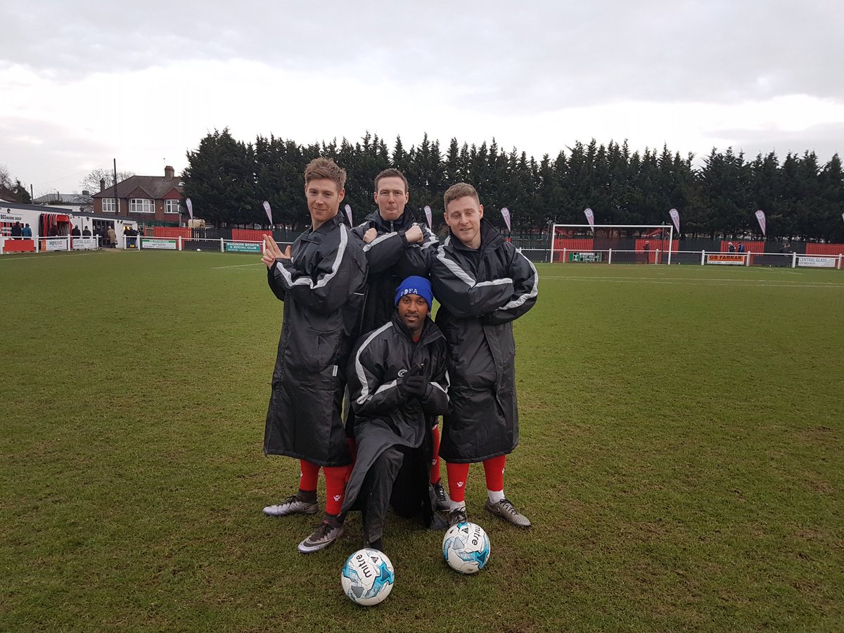 Action shot from Saturdays <a href="/CrowboroughAFC/">Crowborough Athletic FC</a> warm up. Caption competition... Sean's superheros?