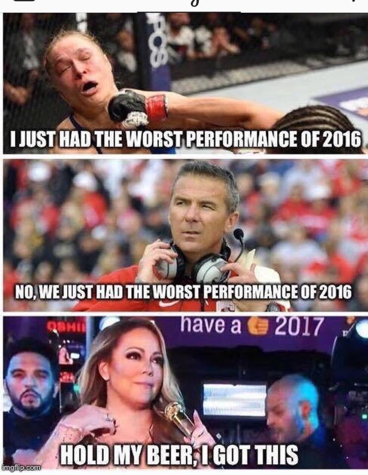 boorant's tweet image. HAHAHA!!  #MariahCarey #OhioState #RondaVSAmanda #HAPPYNEWYEAR #EpicFail #happy2017 #UrbanMeyer #HAHAHA #lipsync