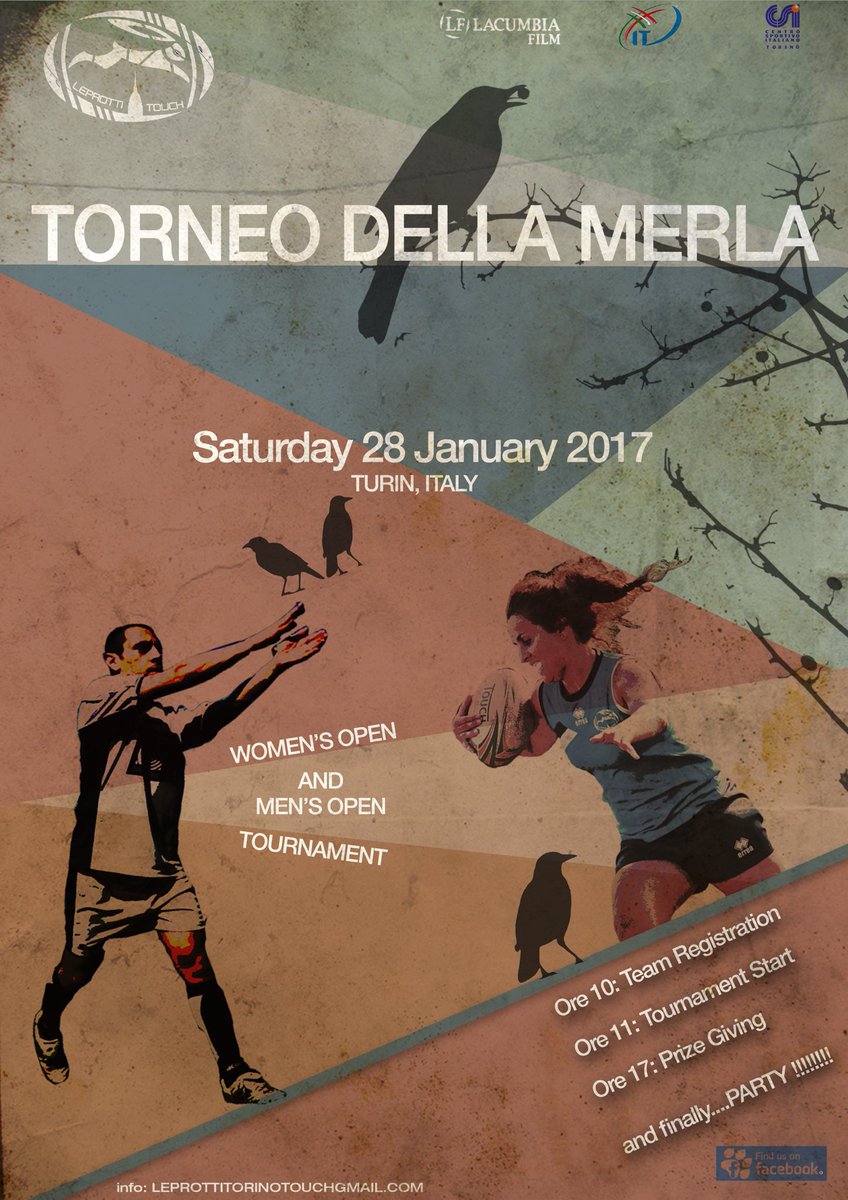 Turin 28 january!! Women's open and Men's open touch rugby tournament, what else??See ya on the field!info at leprottitorinotouch@gmail.com
