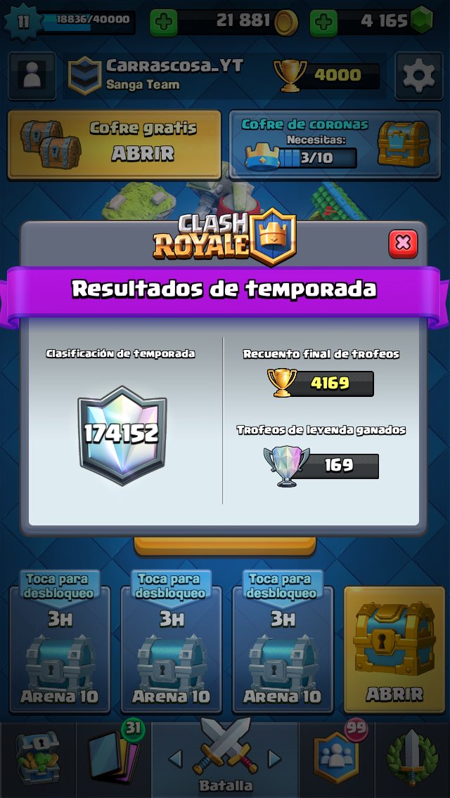 Carrascosa_plus's tweet photo. Buenos días seres! Termina la temporada, empeza el cofre de clan. Ojo con salir del clan : ) https://t.co/qJjACNxKi1