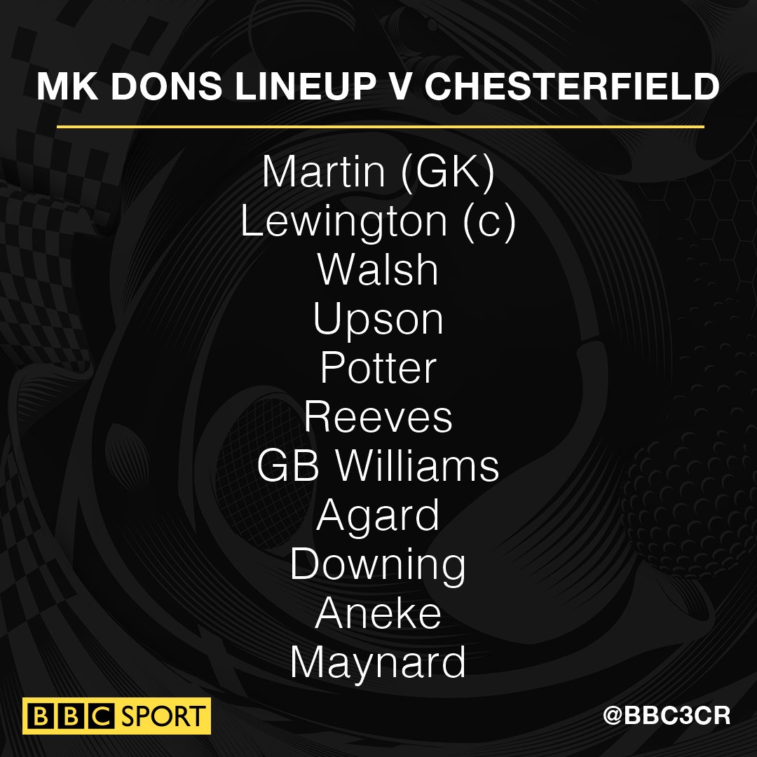 BBC3CR's tweet photo. #MK Dons lineup V #Chesterfield
Listen live on 104.5FM
#mkdons #dons #Matchday https://t.co/TbSs4Z9Mkd