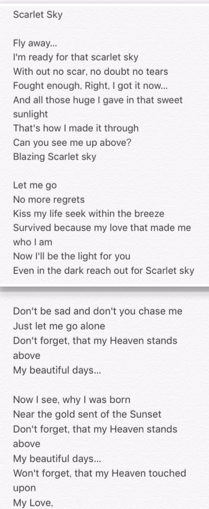 菫 Scarlet Sky スカーレットの夕焼けに の歌詞 自分で打ったので打ち間違いがあるかもしれないけれど アニメでこの辺で流れてる曲なんですけど凄く歌詞が良いんです 本当に改めて涙が 文スト T Co Ow99azf6wq Twitter