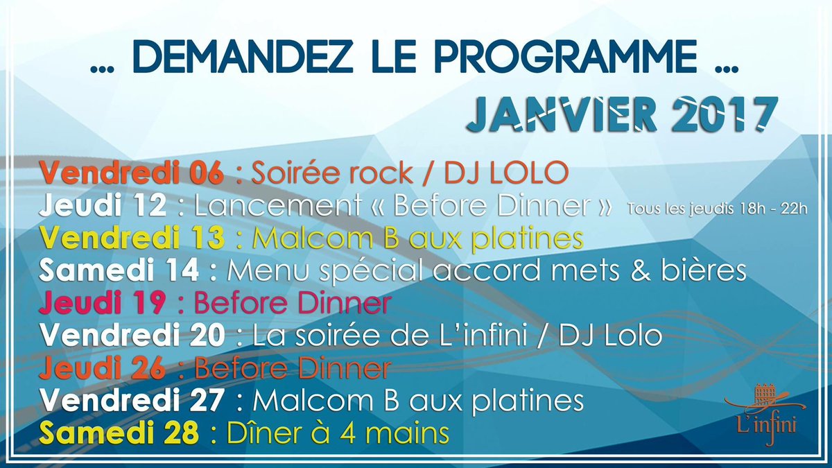 L’équipe de l’Infini vous présente ses meilleurs vœux pour l’année 2017 ! Pour bien débuter cette année, voici le programme du mois.