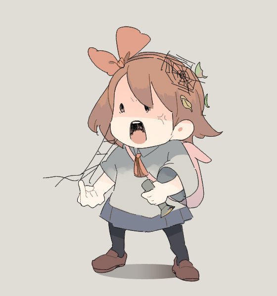 夜廻のクモの巣に引っ掛かってイライラする人の絵 