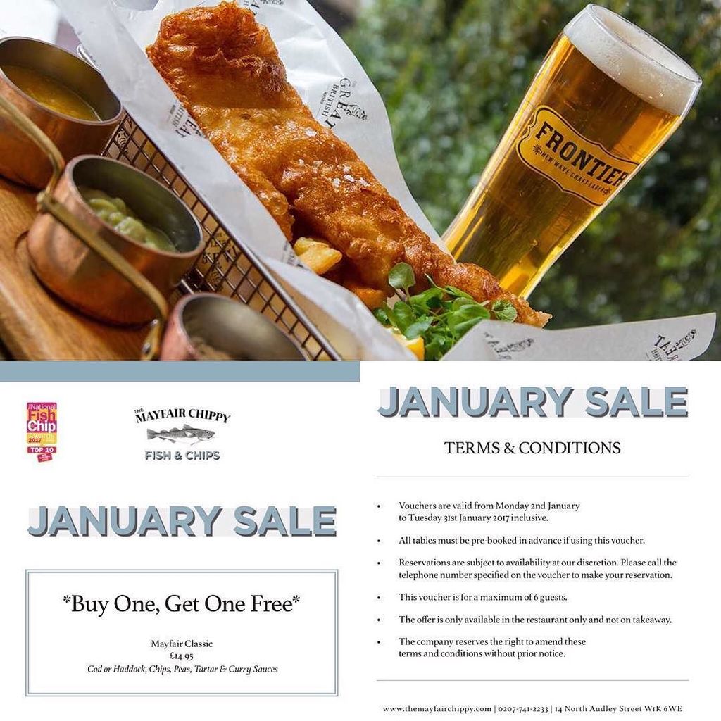 MayfairChippy's tweet image. Free fish &amp;amp; chips! #JanuarySale #FreeFish&amp;amp;Chips #Mayfair #MayfairChippy HappyNewYear