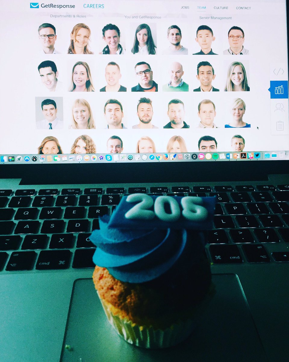 karolstefan's tweet photo. We're celebrating 300 cool people working for @getresponse with... 300 cupcakes. No diet for us I guess. Happy New Year! #getresponselife https://t.co/I2EmHvzPn5