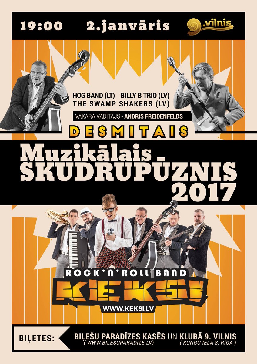 Šovakar kopā ar <a href="/BandKEKSI/">GrupaKeksi</a> tiekamies <a href="/DevitaisVilnis/">Devītais Vilnis</a> Muzikālajā Skudrupūznī 2017! Ieejas no plkst. 19!