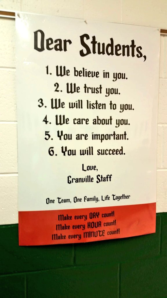 Urban Teacher (@urban_teacher) on Twitter photo Dear Students,
-We believe in you
-We trust you
-We'll listen to you
-We care about you
-You're important
-You'll succeed
By <a href="/CUSGranville/">Granville Lutheran</a> Dear Students,
-We believe in you
-We trust you
-We'll listen to you
-We care about you
-You're important
-You'll succeed
By <a href="/CUSGranville/">Granville Lutheran</a>